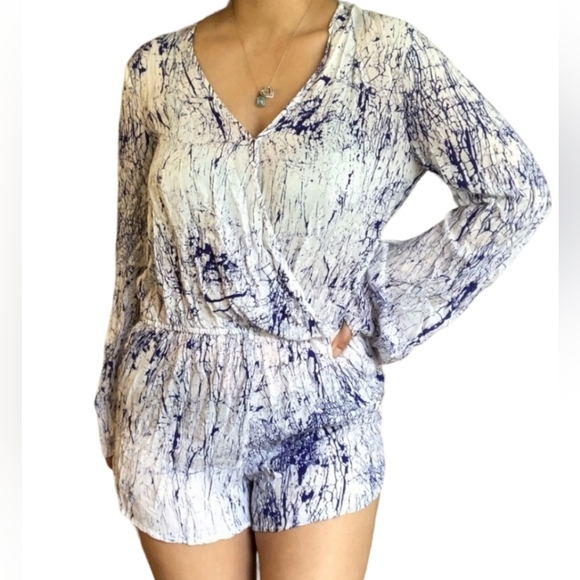 Betro Simone Blue Paint Splatter Design Romper - Picture 1 of 12